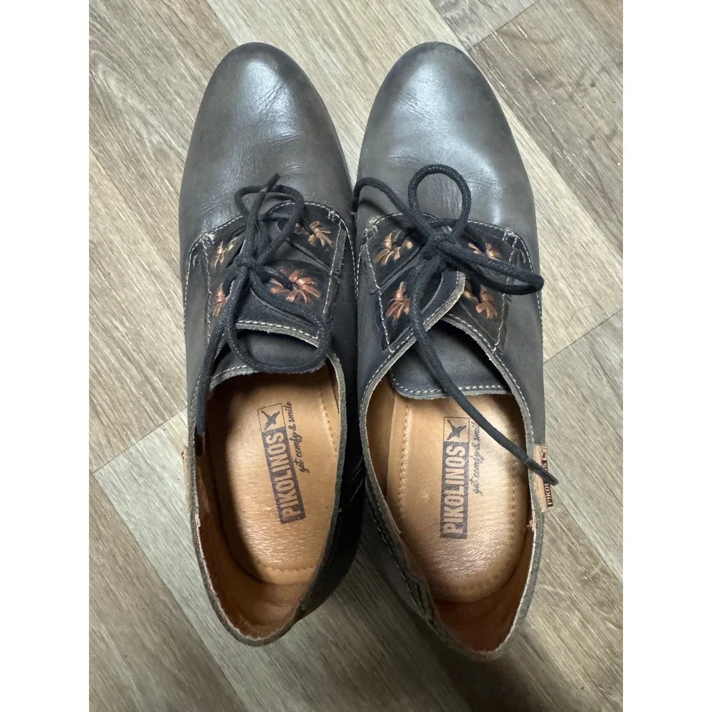Pikolinos Rotterdam Women Grey Leather Lace Up Oxford Heels Shoes EU 38